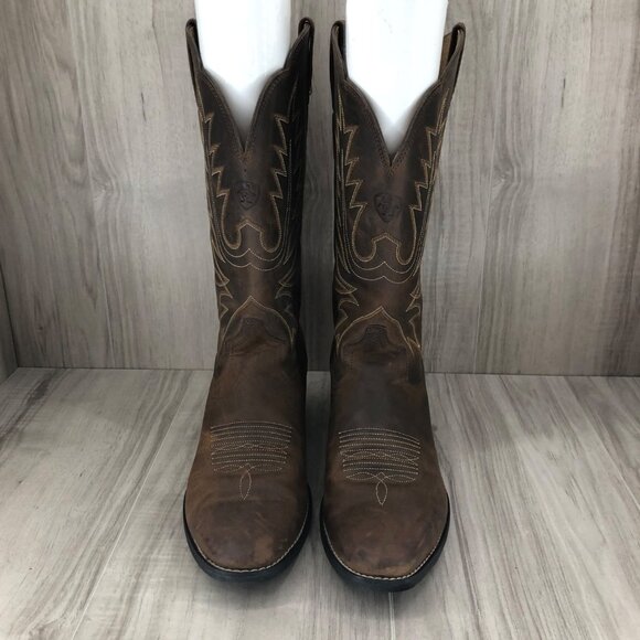 Ariat Boots Womens 9.5B Heritage Brown Leather Pull On Cowboy Western - Picture 5 of 10